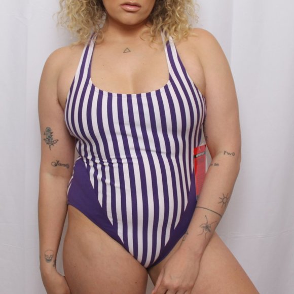 Vintage Deadstock Purple Striped swimsuit - Picture 1 of 3